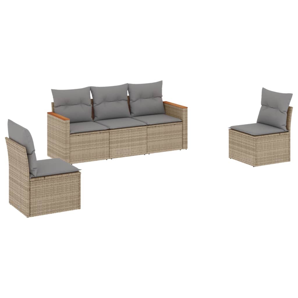 Set Divano da Giardino 5 pz con Cuscini Beige Misto Polyrattan - homemem39