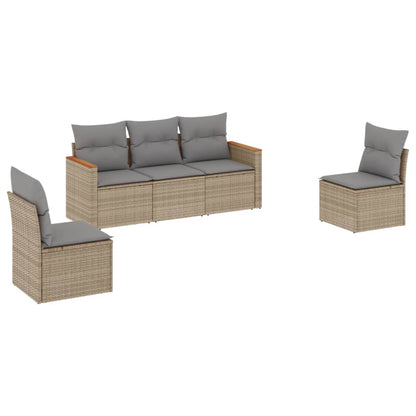 Set Divano da Giardino 5 pz con Cuscini Beige Misto Polyrattan - homemem39