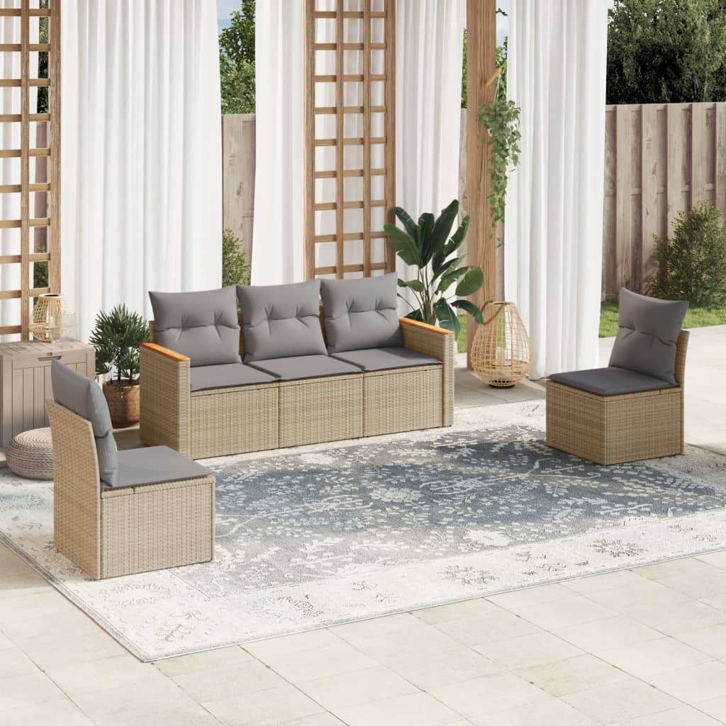 Set Divano da Giardino 5 pz con Cuscini Beige Misto Polyrattan - homemem39