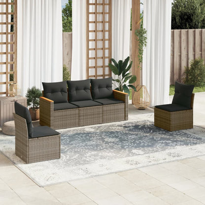 Set Divano da Giardino 5 pz con Cuscini Grigio in Polyrattan - homemem39