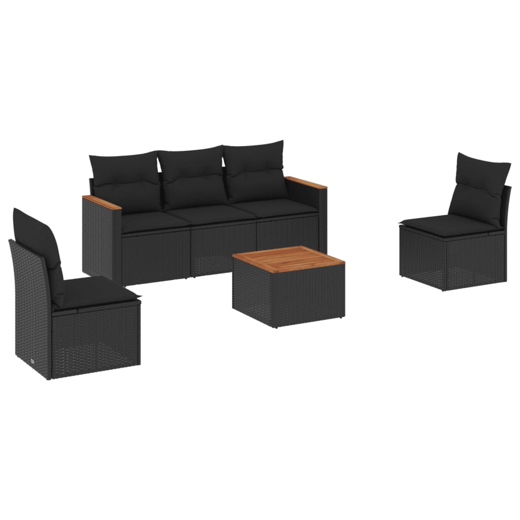 Set Divano da Giardino 6 pz con Cuscini Nero in Polyrattan - homemem39