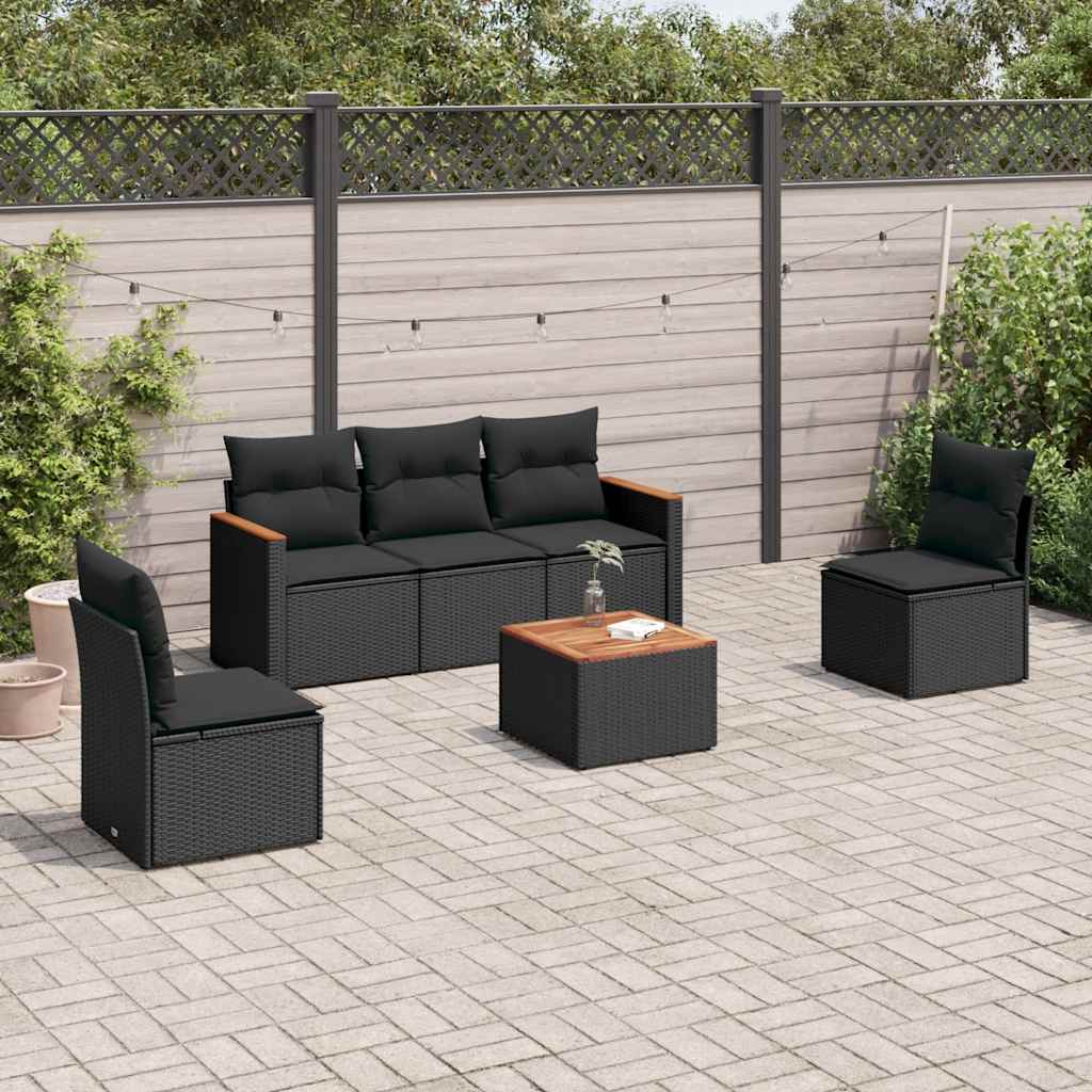 Set Divano da Giardino 6 pz con Cuscini Nero in Polyrattan | homemem39