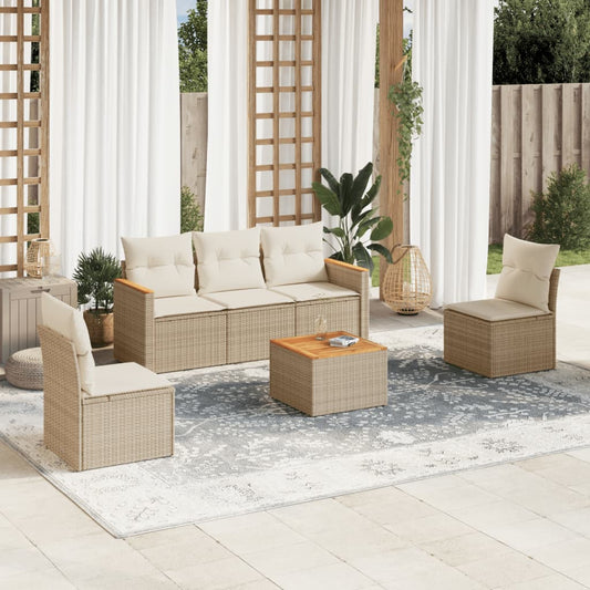 Set Divano da Giardino 6 pz con Cuscini Beige in Polyrattan - homemem39