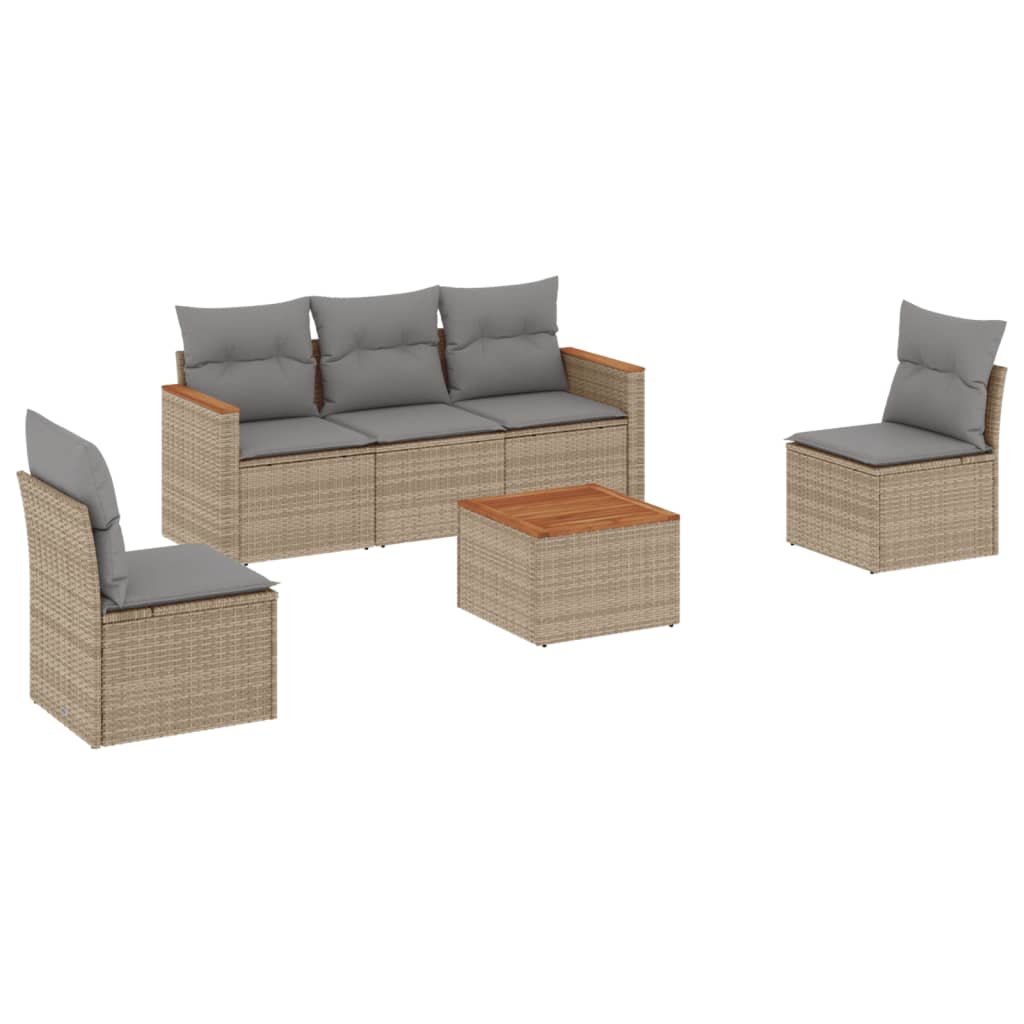 Set Divano da Giardino 6 pz con Cuscini Beige Misto Polyrattan - homemem39