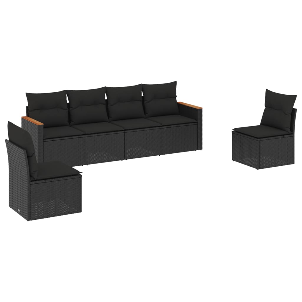 Set Divano da Giardino 6 pz con Cuscini Nero in Polyrattan - homemem39