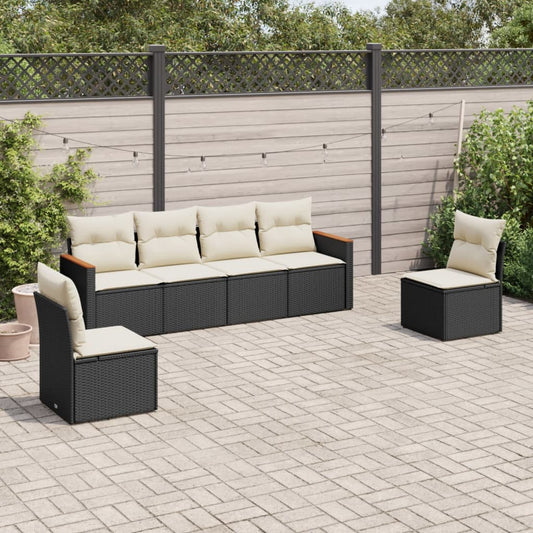Set Divano da Giardino 6 pz con Cuscini Nero in Polyrattan - homemem39