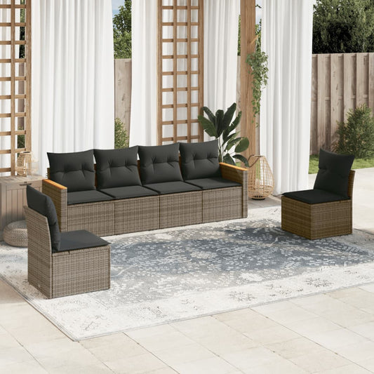 Set Divano da Giardino 6 pz con Cuscini Grigio in Polyrattan - homemem39