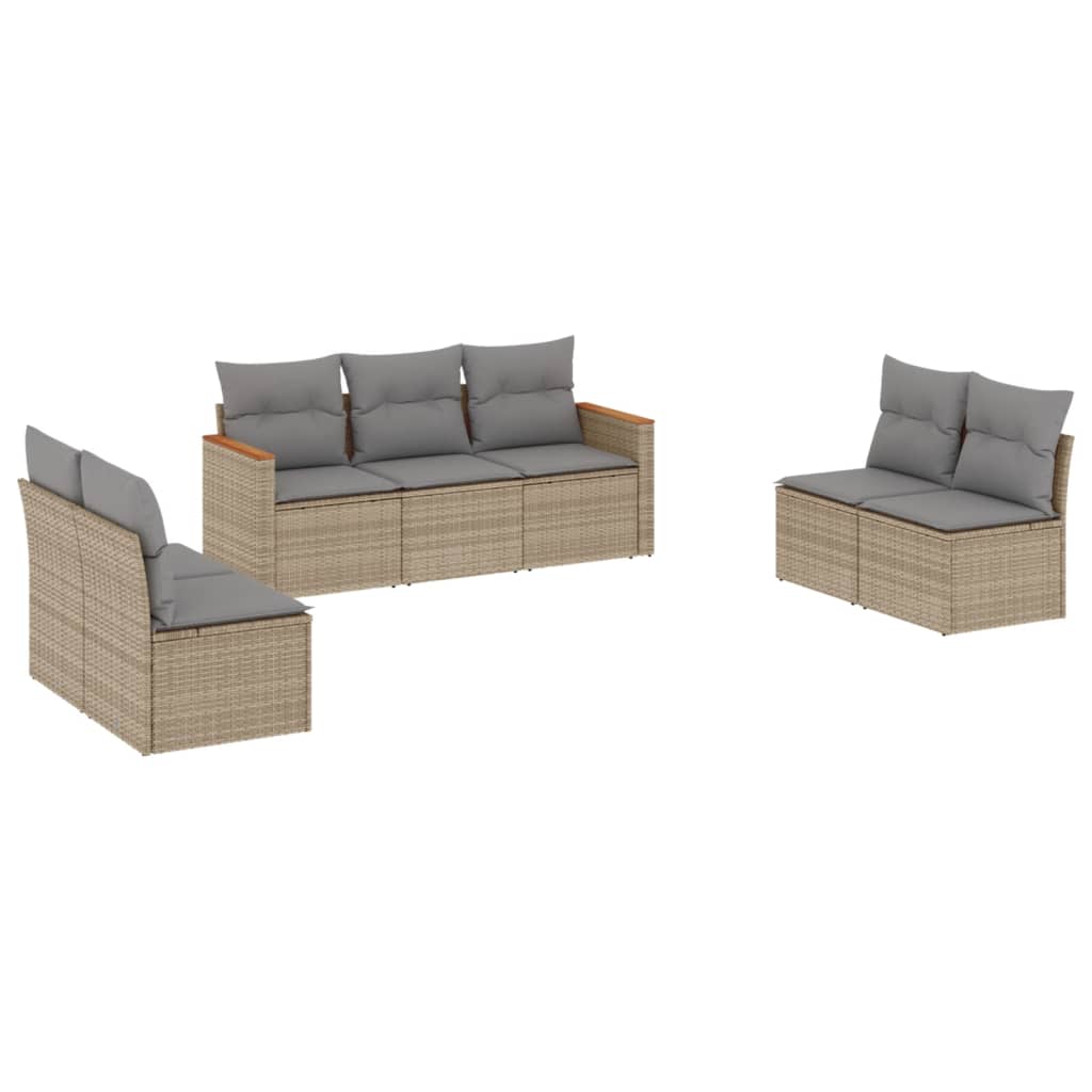 Set Divano da Giardino 7 pz con Cuscini Beige Misto Polyrattan - homemem39