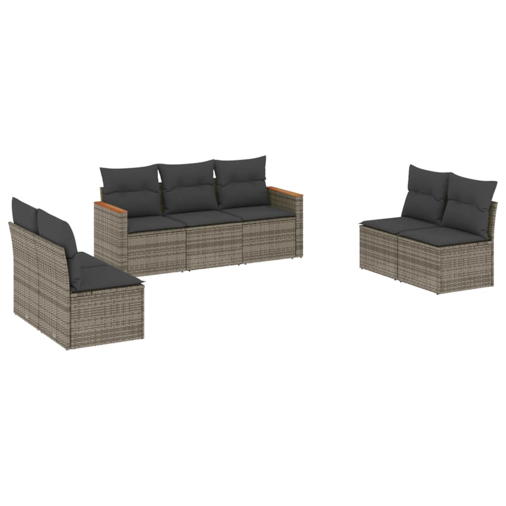 Set Divani da Giardino 7 pz con Cuscini Grigio in Polyrattan - homemem39