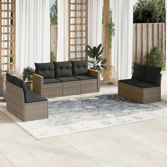 Set Divani da Giardino 7 pz con Cuscini Grigio in Polyrattan - homemem39
