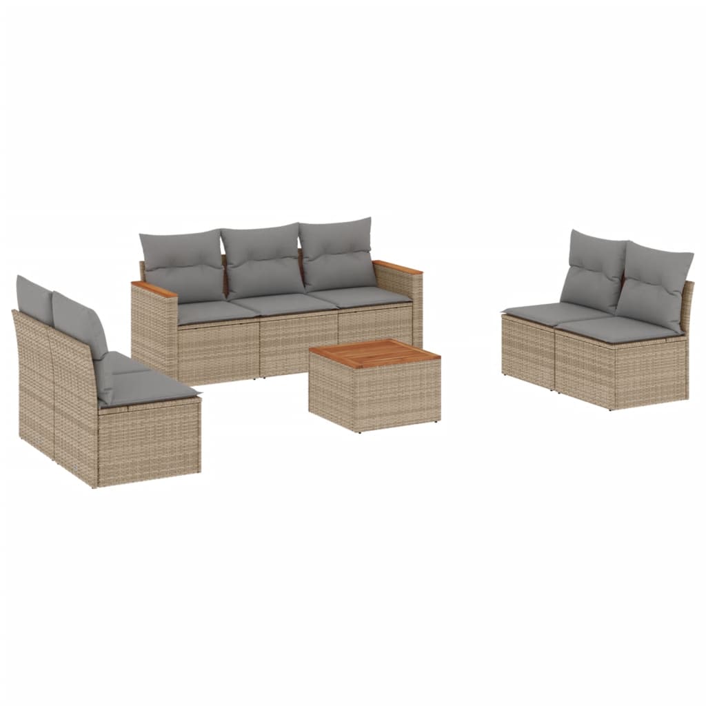 Set Divano da Giardino 8 pz con Cuscini Beige Misto Polyrattan - homemem39