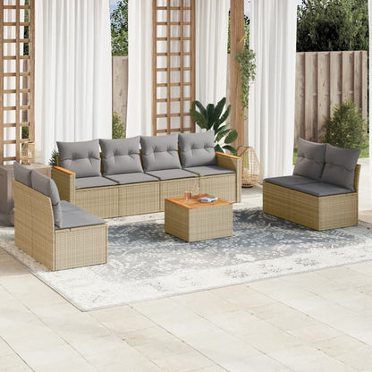 Set Divano da Giardino 9 pz con Cuscini Beige Misto Polyrattan - homemem39