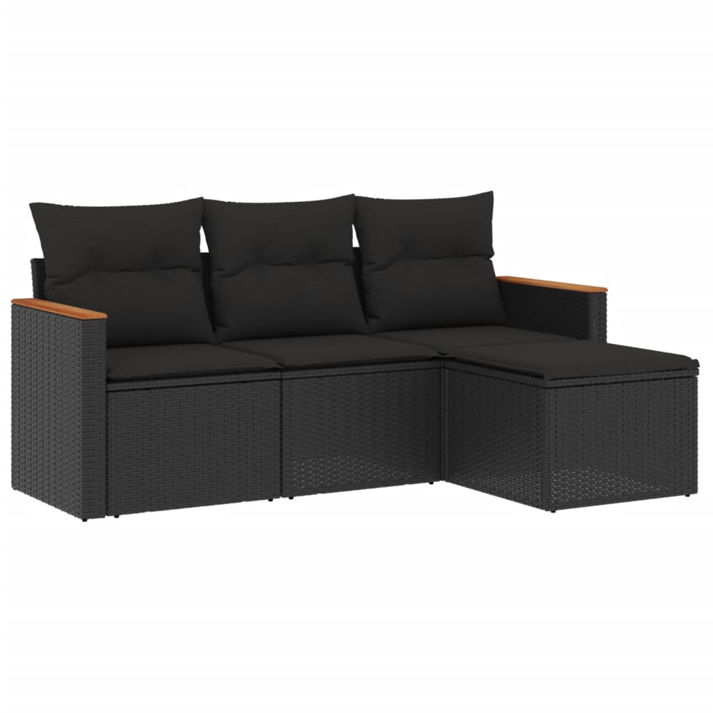 Set Divani da Giardino 4 pz con Cuscini Nero in Polyrattan - homemem39