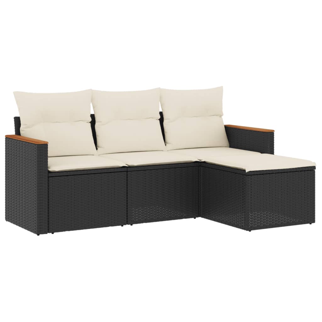 Set Divani da Giardino 4 pz con Cuscini Nero in Polyrattan - homemem39