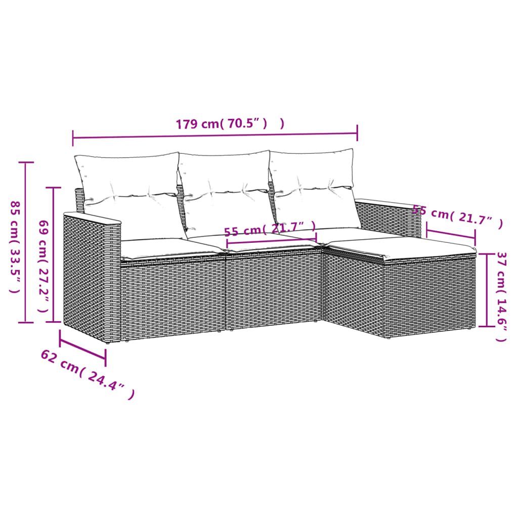 Set Divani da Giardino 4 pz con Cuscini Nero in Polyrattan | homemem39