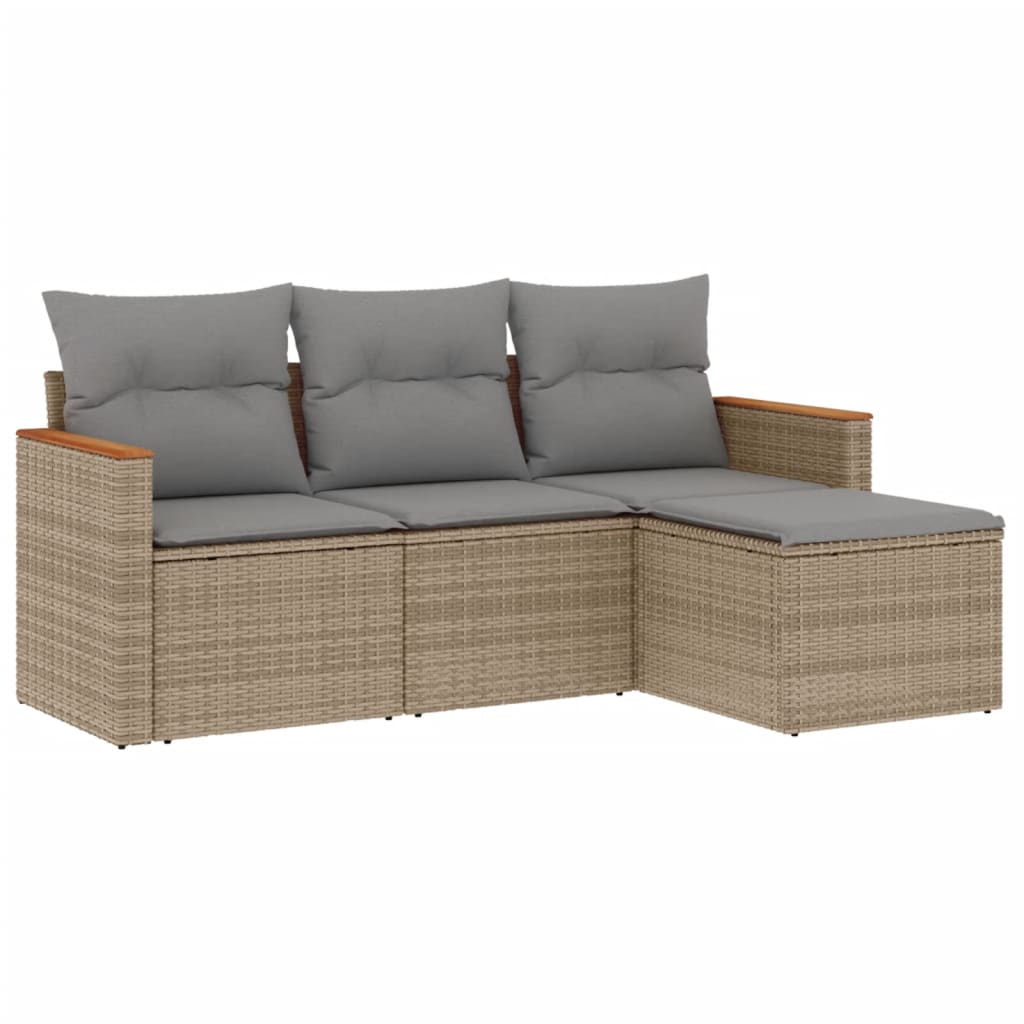 Set Divano da Giardino 4 pz con Cuscini Beige Misto Polyrattan | homemem39