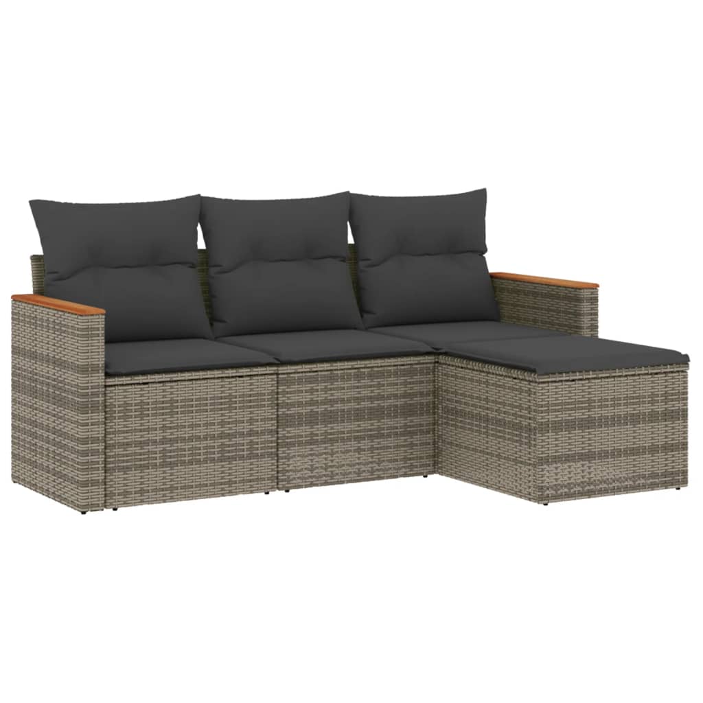 Set Divani da Giardino 4 pz con Cuscini in Polyrattan Grigio | homemem39