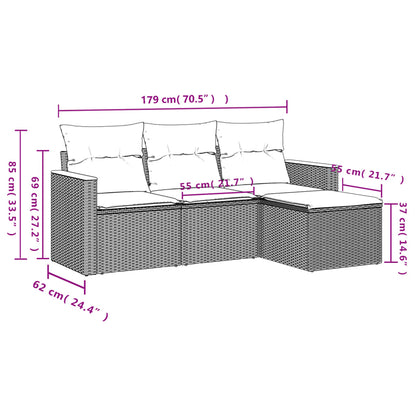 Set Divani da Giardino 4 pz con Cuscini in Polyrattan Grigio | homemem39