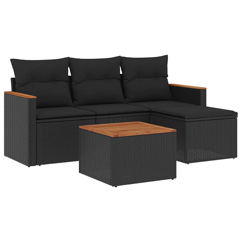 Set Divani da Giardino 5 pz con Cuscini in Polyrattan Nero | homemem39