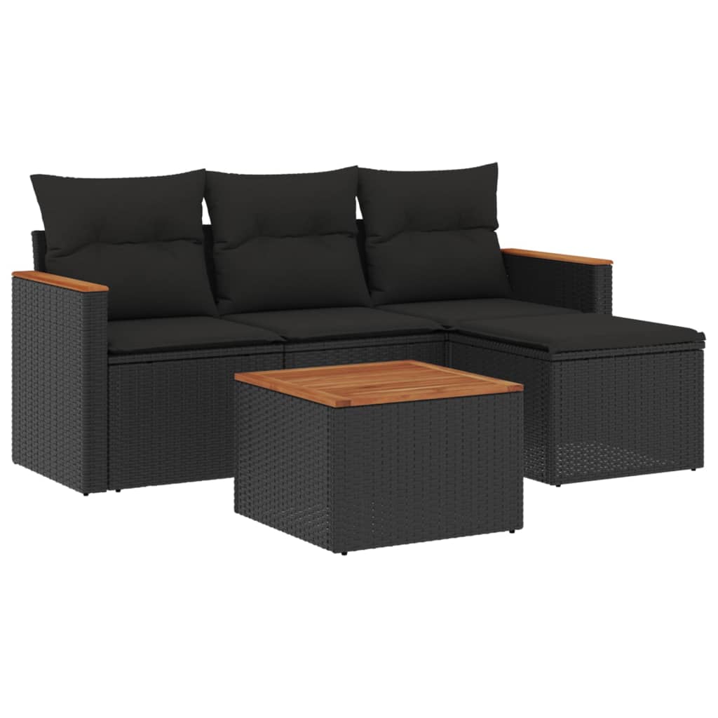 Set Divani da Giardino 5 pz con Cuscini in Polyrattan Nero - homemem39