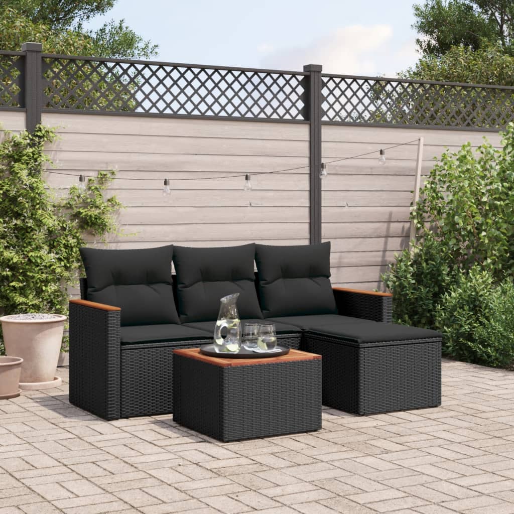 Set Divani da Giardino 5 pz con Cuscini in Polyrattan Nero - homemem39