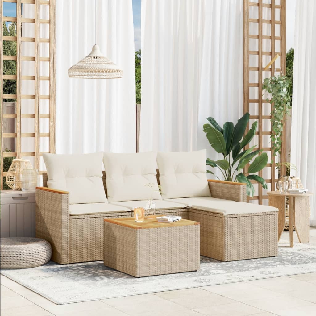 Set Divano da Giardino 5 pz con Cuscini Beige in Polyrattan - homemem39