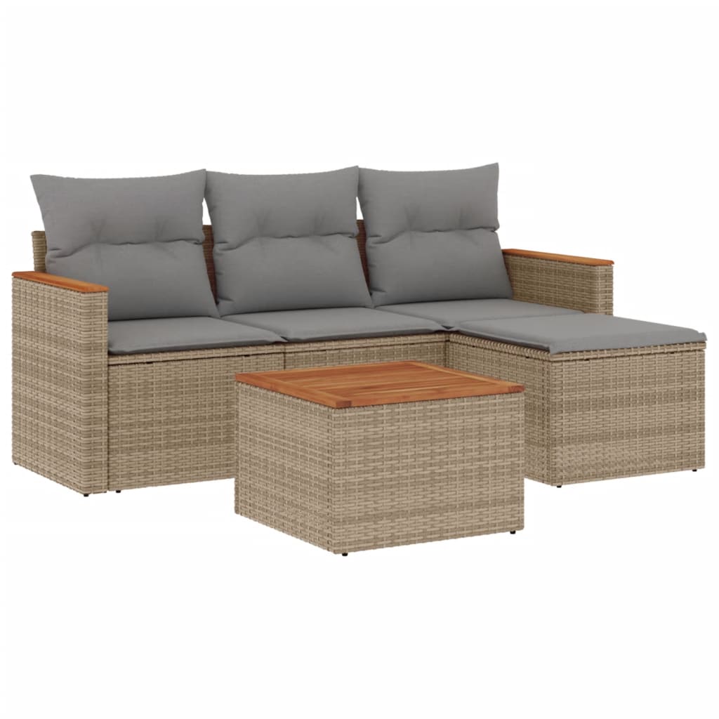 Set Divano da Giardino 5 pz con Cuscini Beige Misto Polyrattan - homemem39