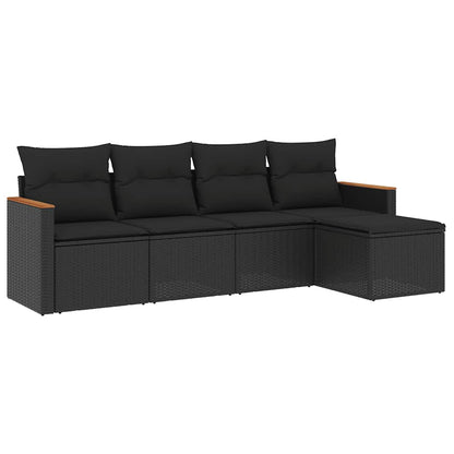 Set Divani da Giardino 5 pz con Cuscini in Polyrattan Nero | homemem39