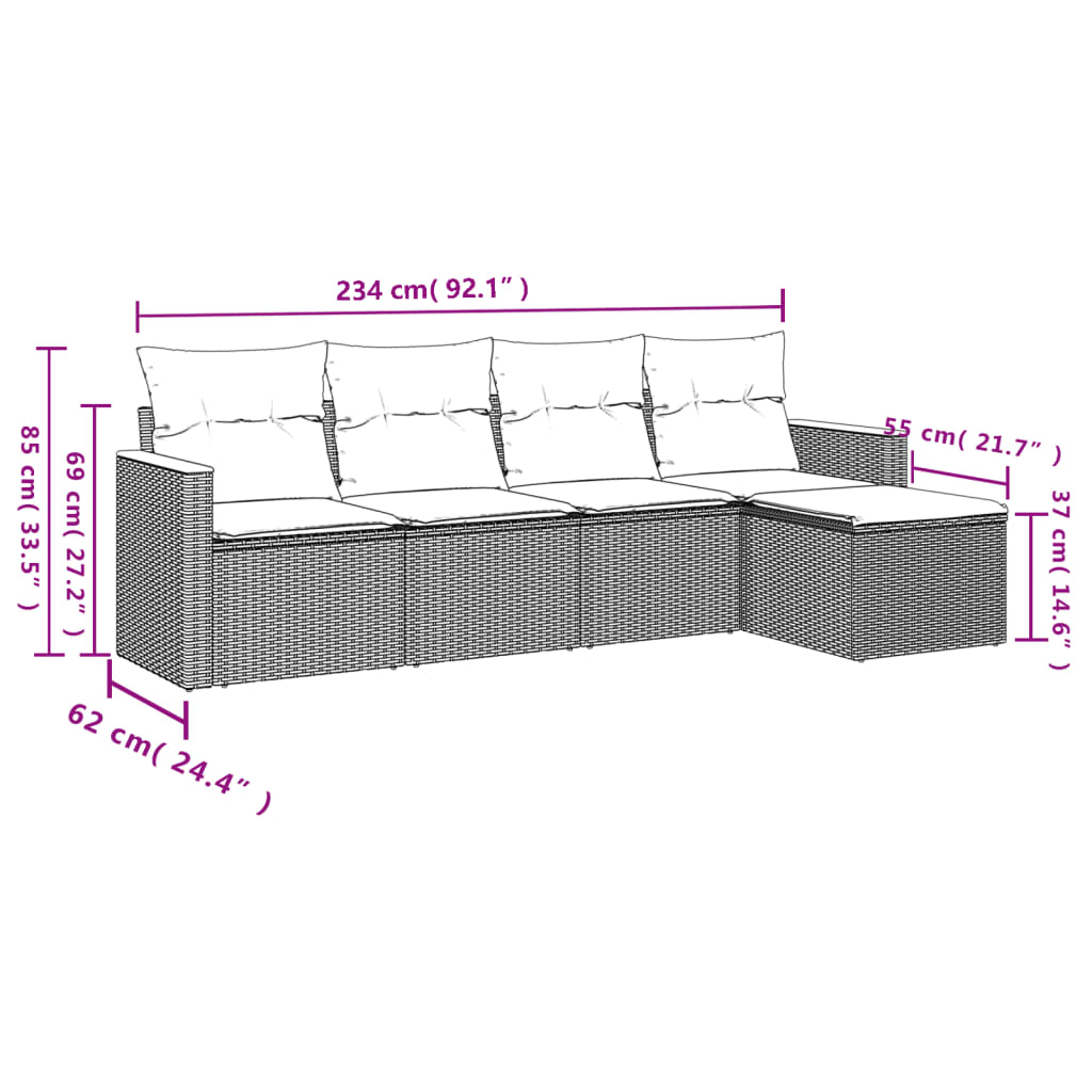 Set Divani da Giardino 5 pz con Cuscini in Polyrattan Nero | homemem39