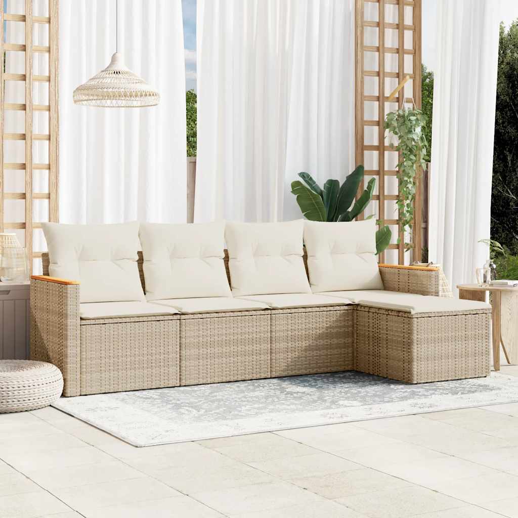 Set Divano da Giardino 5 pz con Cuscini Beige in Polyrattan - homemem39