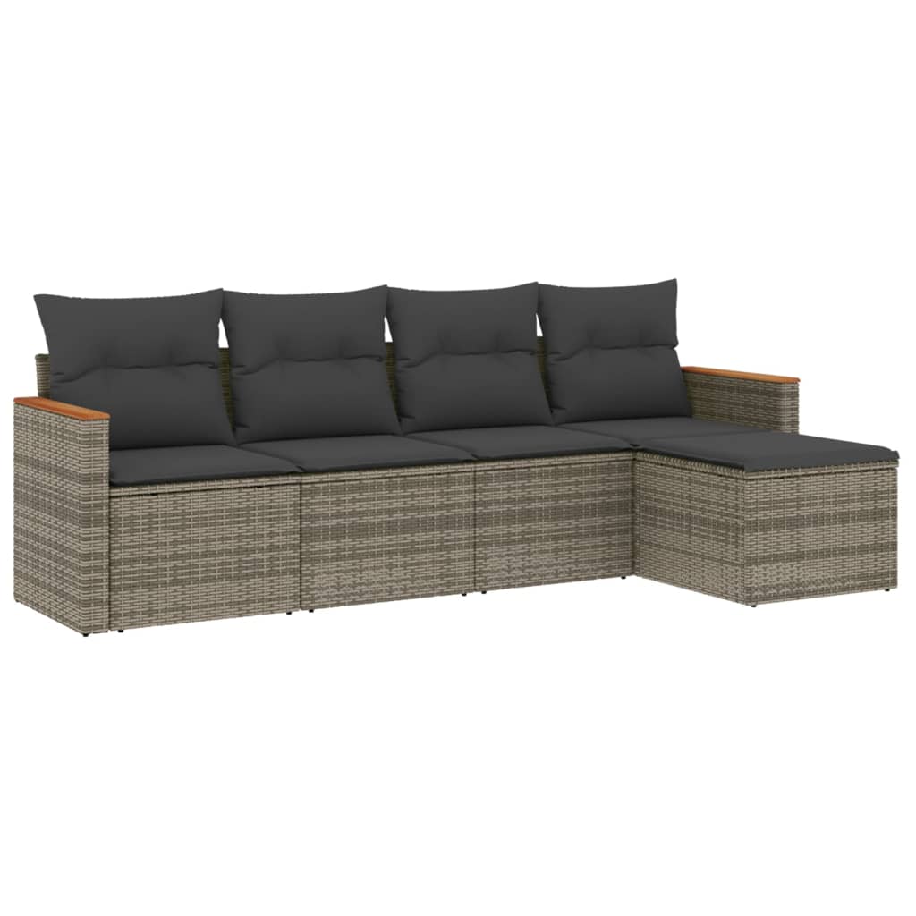 Set Divano da Giardino 5 pz con Cuscini Grigio in Polyrattan | homemem39