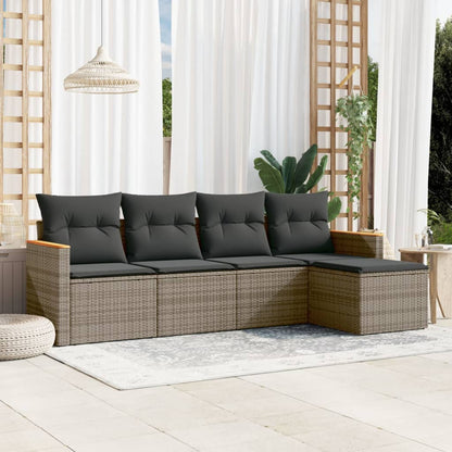 Set Divano da Giardino 5 pz con Cuscini Grigio in Polyrattan