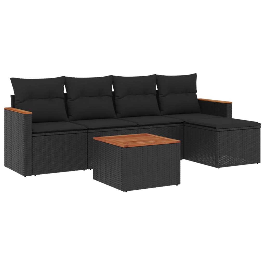 Set Divano da Giardino 6 pz con Cuscini Nero in Polyrattan - homemem39