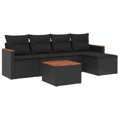 Set Divano da Giardino 6 pz con Cuscini Nero in Polyrattan - homemem39