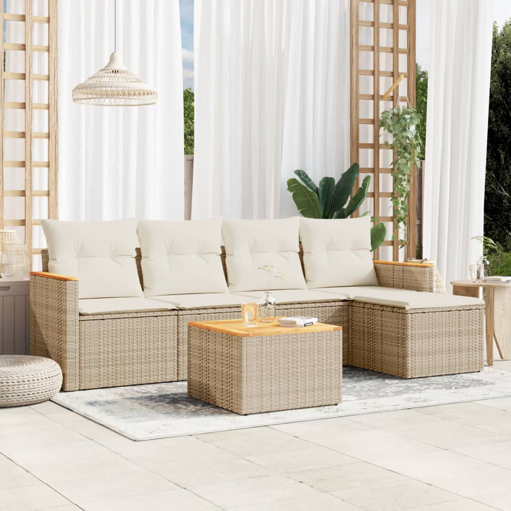 Set Divano da Giardino 6 pz con Cuscini Beige in Polyrattan - homemem39