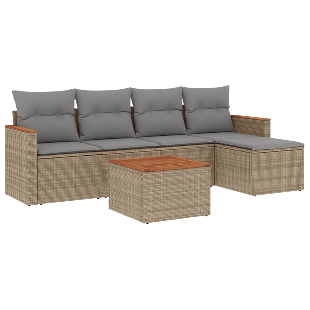 Set Divano da Giardino 6 pz con Cuscini Beige Misto Polyrattan