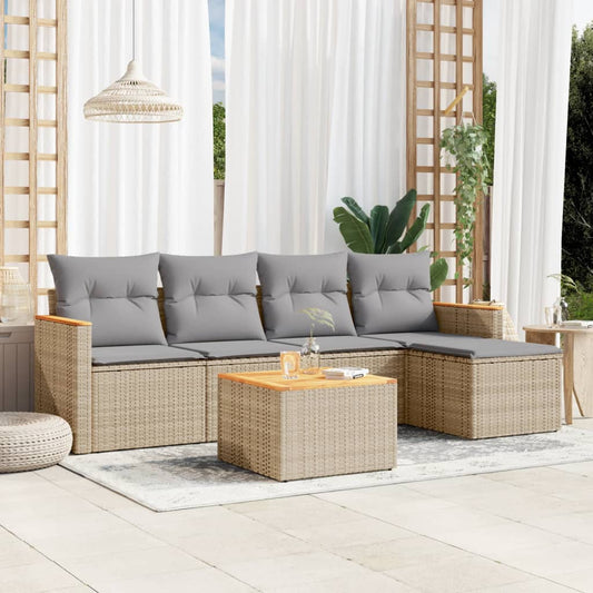 Set Divano da Giardino 6 pz con Cuscini Beige Misto Polyrattan - homemem39