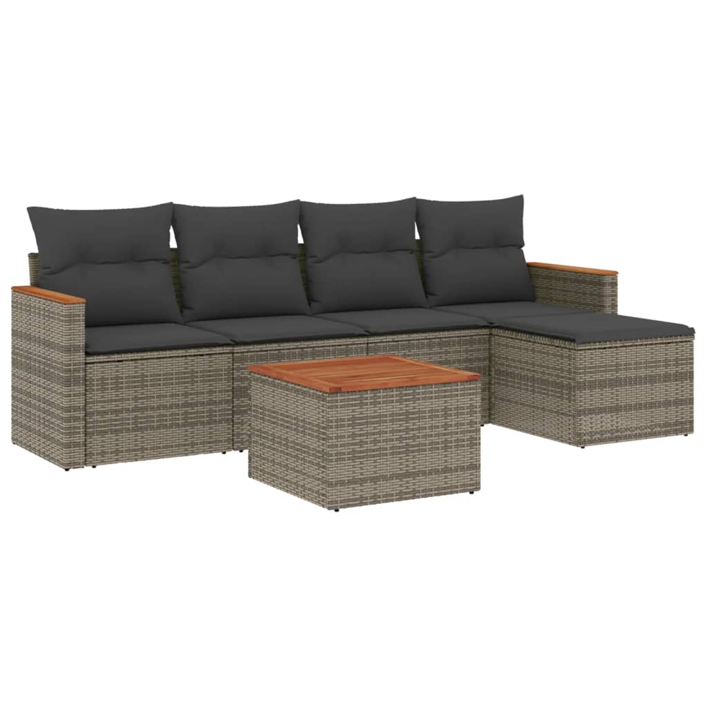 Set Divano da Giardino 6 pz con Cuscini Grigio in Polyrattan - homemem39