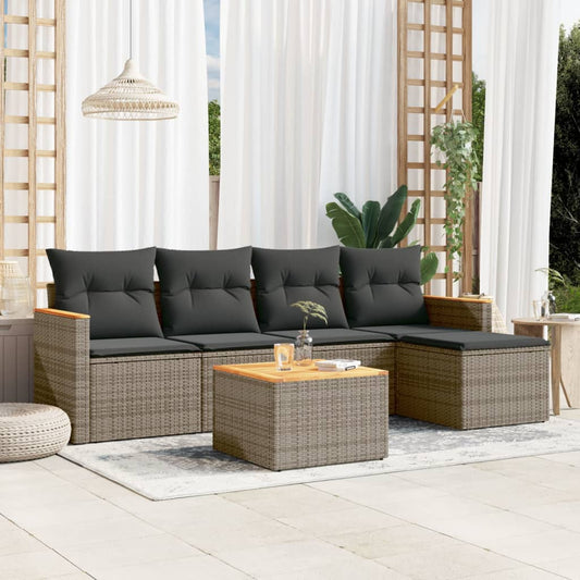 Set Divano da Giardino 6 pz con Cuscini Grigio in Polyrattan - homemem39