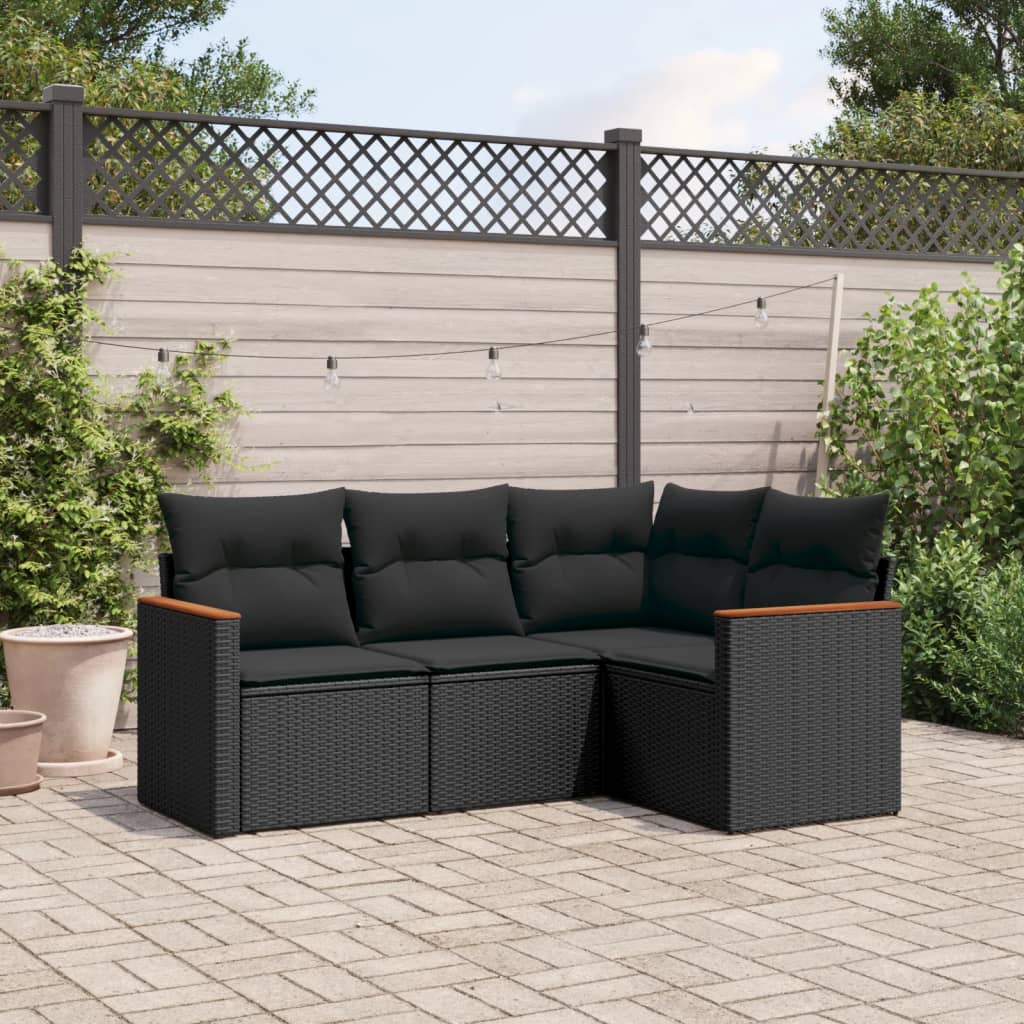 Set Divani da Giardino 4 pz con Cuscini Nero in Polyrattan - homemem39