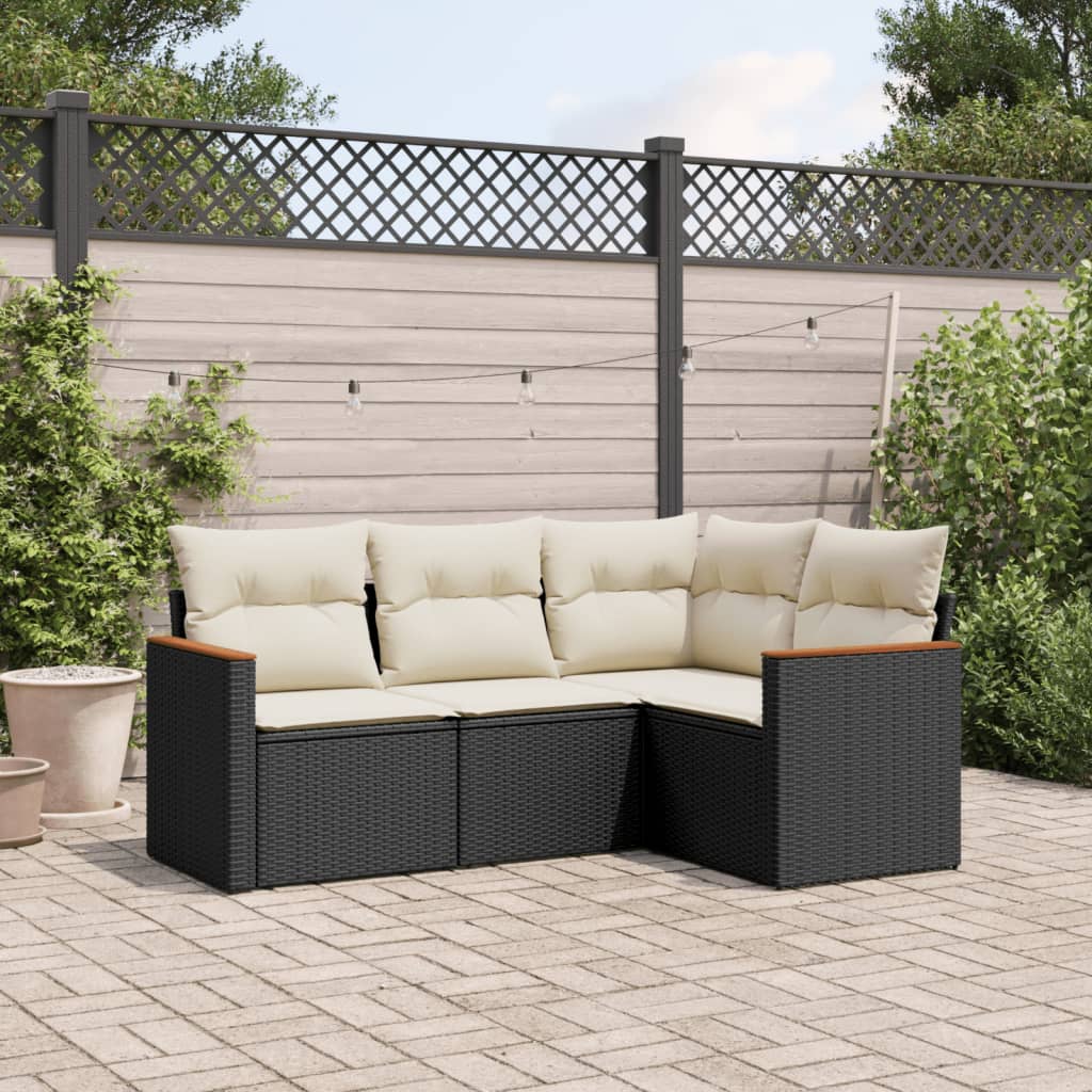 Set Divani da Giardino 4 pz con Cuscini Nero in Polyrattan - homemem39