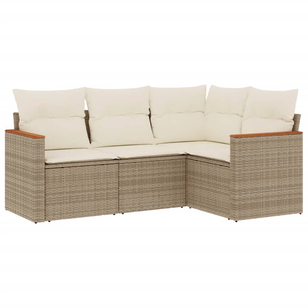 Set Divano da Giardino 4 pz con Cuscini Beige in Polyrattan - homemem39