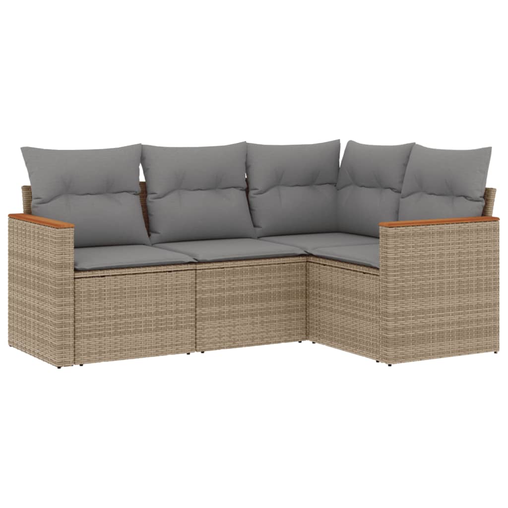 Set Divano da Giardino 4 pz con Cuscini Beige Misto Polyrattan - homemem39