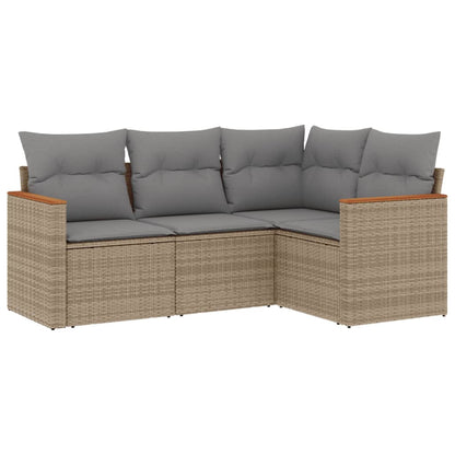Set Divano da Giardino 4 pz con Cuscini Beige Misto Polyrattan - homemem39