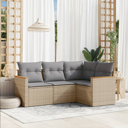 Set Divano da Giardino 4 pz con Cuscini Beige Misto Polyrattan - homemem39