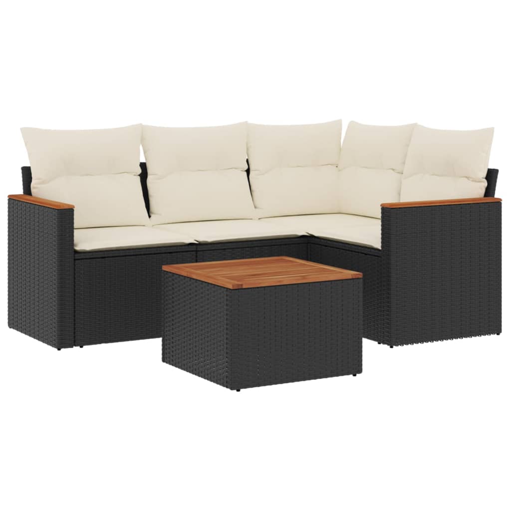 Set Divani da Giardino 5 pz con Cuscini in Polyrattan Nero - homemem39