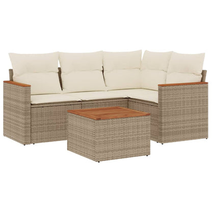 Set Divano da Giardino 5 pz con Cuscini Beige in Polyrattan - homemem39
