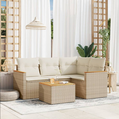 Set Divano da Giardino 5 pz con Cuscini Beige in Polyrattan - homemem39