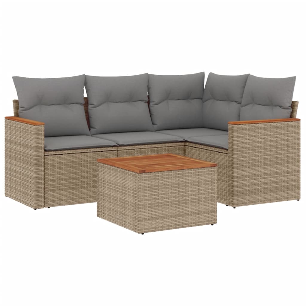 Set Divano da Giardino 5 pz con Cuscini Beige Misto Polyrattan - homemem39