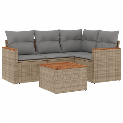 Set Divano da Giardino 5 pz con Cuscini Beige Misto Polyrattan - homemem39